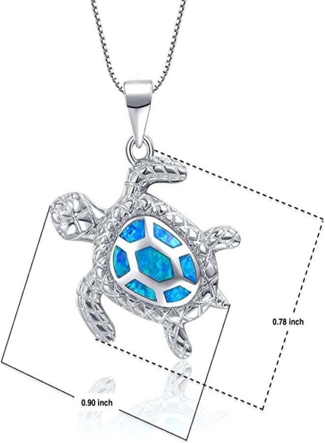 LRGKMCWTOB Small Turtle Pendant Statement Necklace Health and Longevity 925 Sterling Silver Created Opal Sea Turtle Pendant Necklace Birthstone Jewelry Adjustable Christmas Gifts for Women (White) - Image 3